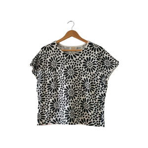 Talbots Black and White Floral Muscle Tee